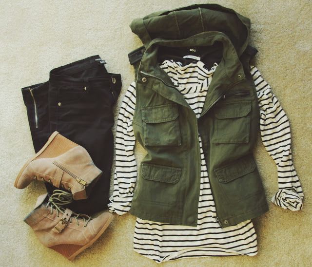 Fall Outfit With Green Army Vest