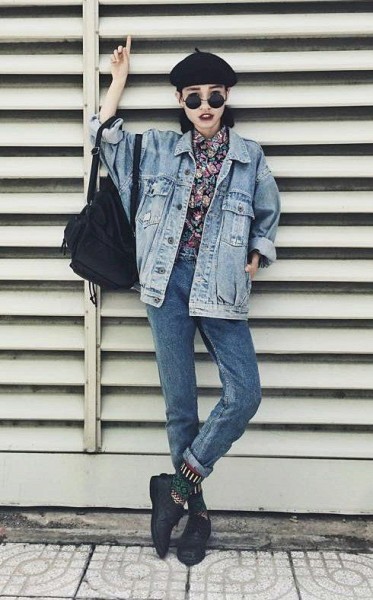 How to Wear Outfit with Oversized Denim Jacket