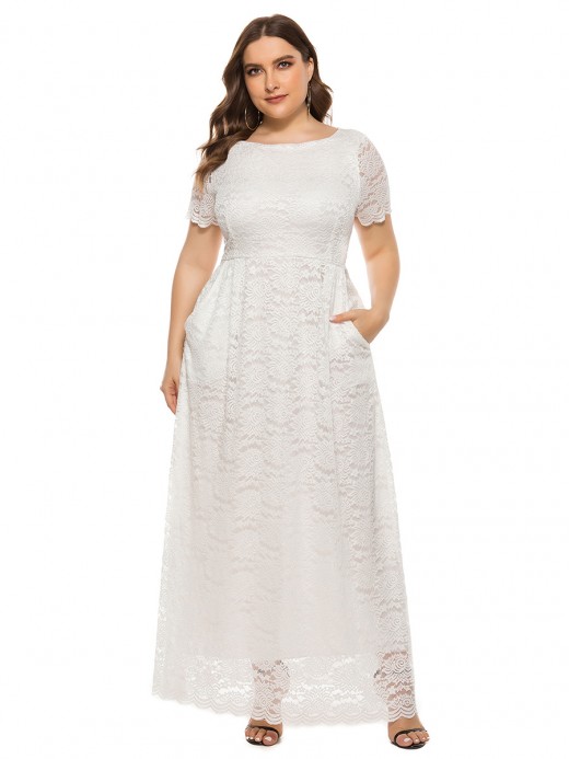 Bewitching White Queen Size Dress Lace Maxi Length For Girls