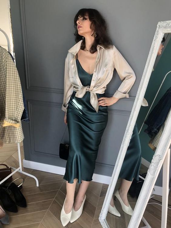 Emerald silk slip dress